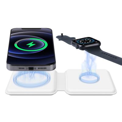 China QI Best Price Magnet Wireless Charger Charging Foldable Duo For Iphone 12 Series For Apple Watch Magnetic 2 In 1 Wireless Charger for sale