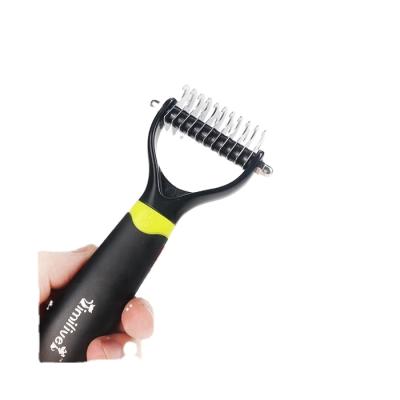 China Sustainable Double Sides Pet Dematting Tool Dog Hair Remover Deshedding Comb for sale