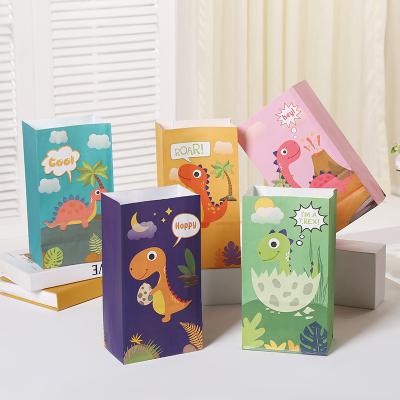 China 24pc Recyclable Pack Theme Decorations Gift Favor Kids Birthday Party Candy Dinosaur Animal Paper Bag With Stickers for sale