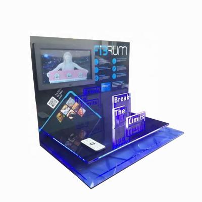 China Eco-friendly Stylish Deep Blue Led Lighting Display Stand With VCR LCD Display Stand With Remote Control for sale