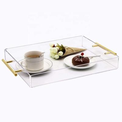 China Customized Clear Acrylic Display Stand Design Restaurant Hotel Serving Tray With Handles for sale