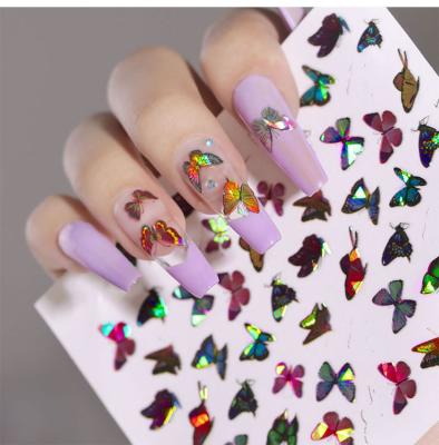 China Environmental Protection Nail Laser Butterfly 3D Stickers Stickers Waterproof Nail Art Cute Butterfly Stickers for sale