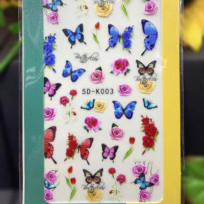 China New environmental protection 5D relief elegant butterfly flower nail decals K001-K014 nail decals for sale