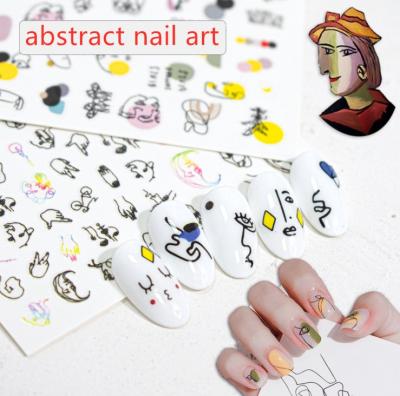 China Environmental protection nail stickers subtract dizzying lines abstract face graffiti love nail women nail stickers stickers for sale