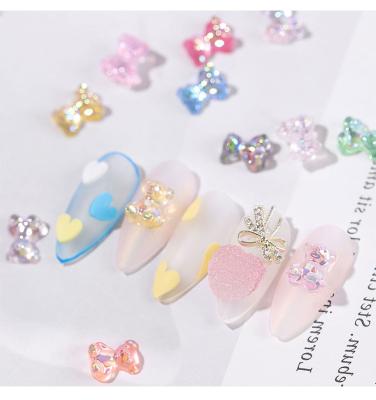 China 10PCS Hot Symphony Bear Bowknot 3d Nail Decoration Nail Art Glass Butterfly Art Jewelry Super Flash Aurora Nail 10PCS for sale