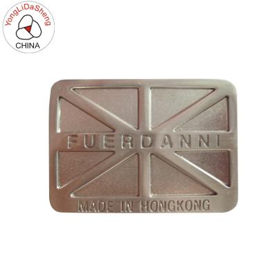 China Sustainable Custom Apparel Metal Label Plate Embossed Metal Logo Label With Engraved Logo for sale