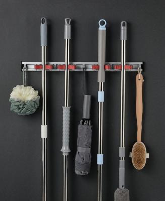 China Viable Steel Aluminum Wall Mounted Mop And Broom Tools Organizer Holders Gm-0850al With 4 Clips for sale