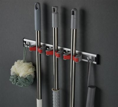 China Viable Steel Aluminum Wall Mounted Tool Organizer Mop And Broom Holders With 5 Hooks for sale