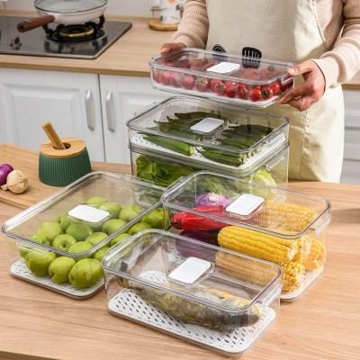 China Transparent Freshness Keeping Fridge Organizer Refrigerator Storage Bins Fridge Storage Bins Storage Box With Drain Board for sale