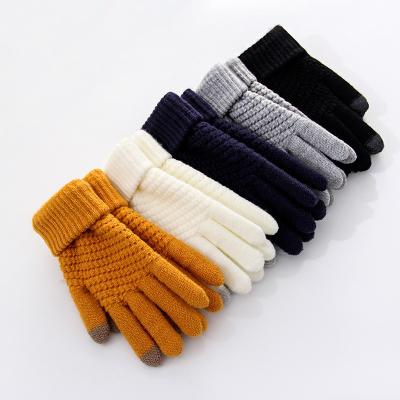 China Men's Sports Gloves Female Winter Touch Screen Thickened Knitted Warm Plush Five Finger Woolen Version Student Korean Couple Cyc for sale