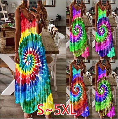 China Sustainable Maternity Clothes 20207 Colorful Vortex Suspender Loose Print DressDresses for sale