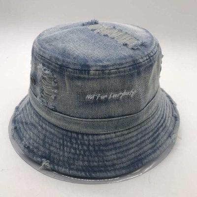 China 2021 Character Hot Sale Vintage Distressed Brim Jean Denim Fisherman Bucket Hats Wide Denim Bucket Hat for sale