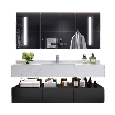 China Modern hotel bathroom wall mounted vanity with rock stone basin for sale