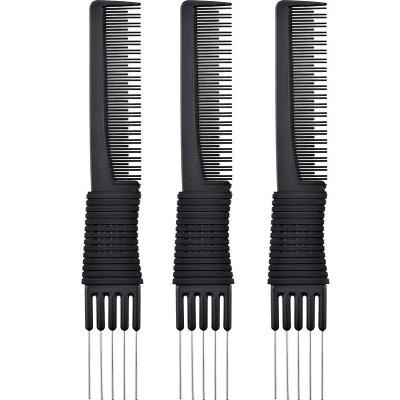 China Professional Salon MY GOOD Salon Professional Hair Styling Comb Set Riddle Plastic Rake Teasing Comb with 5 Stainless Steel Pins for sale