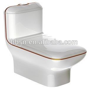 China HHSN 2014 Double-Flow Ceramic Sanitary Ware Jet Siphon Toilet One-Piece Seat&bowl With Gold Frame for sale