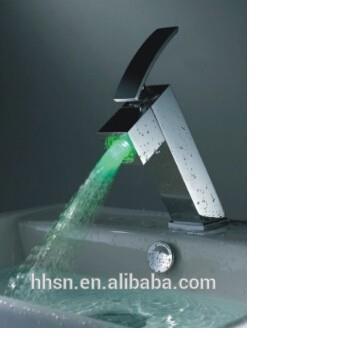 China HHSN HH6605 Lavatory Chrome Basin Waterfall Glass Metered Waterfall LED Faucet for sale