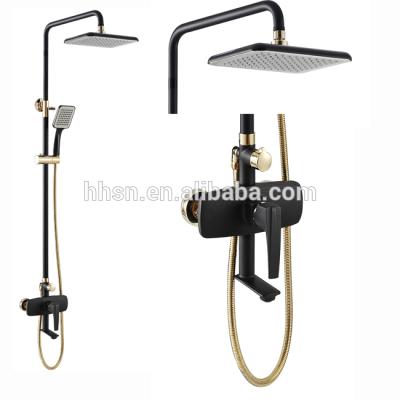 China Black Shower Faucets HHSN HH124210 Square Metered Wall Mounted Brass Shower Faucet Set for sale