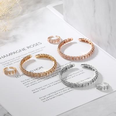 China CLASSIC Jewelry+sets , Woman Three Colors Jewelry Set Copper Bridal Bracelet And Ring Available for sale