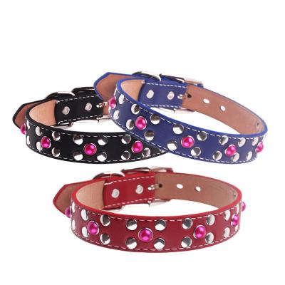 China Pet Collar Pull Rope Dog Collar Faux Stone Stocked Rivets Large And Medium Dogs Leather Dog Collar Manufacturers Wholesale for sale