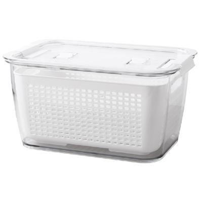 China Keep fresh by draining and store in compartments 2021 different multi-functional vegetable fruit fresh box fresh storage box with lid kitchen storage box drain basket for sale