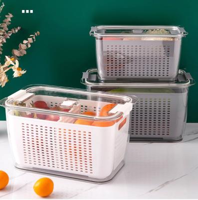 China 2021 Direct Sales Different Vegetable Fruit Plant Compartments Box Drain Basket Cool Storage Box With Lid Kitchen Storage Box Keep Fresh By Draining And Store In The Box for sale