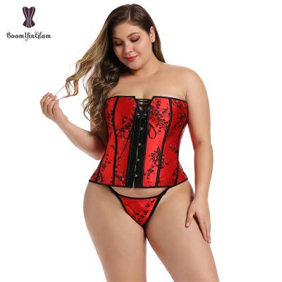 China Women xxxxxxl Christmas Lingerie Antibacterial Corsets Plus Size Underwear Embroidered Red Bustier for sale