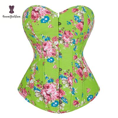 China Green Rose Pattern Waist Training Corset Cheaper Price Crop Antibacterial Fashion Corset Floral Floral Gorset For Woman for sale