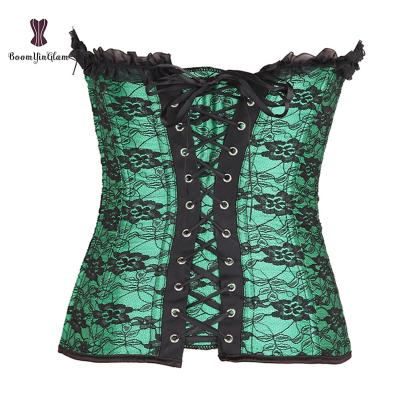 China Antibacterial Lap Lace Up Sexy Women Boned Upper Corset Corset Green Bustier Gorset With Skirt Size S To XXL for sale