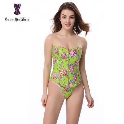 China Antibacterial Pink/Green Color Courtyard Corset Slimming Lumbar Abdomen Come Through Waist Body Shapewear Floral Corset In Garment for sale