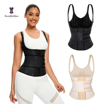 China Antibacterial Women Fajas Belts Body Shapewear Waist Corset Vest 25 Adjustable Strap 3 Hooks Latex Vest 25 Colombian Reducer Steel Bone Luster for sale