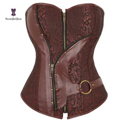 China Corset Antibacterial Steampunk Plus Size Punk Floral Overbust Brown Women Sexy Corsets for sale