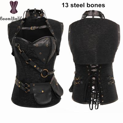 China Antibacterial high quality rivets and grommnets decorated black cowgirl style corsets steampunk corset with jacket for sale