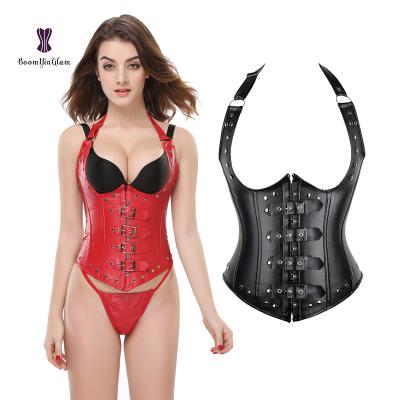 China Antibacterial Good Quality Leather Vest Style Steel Boned Women Outfit Corset Waist Trainer For Sale for sale