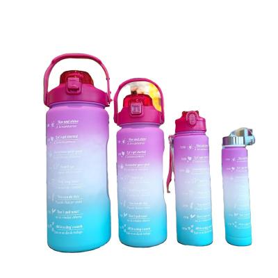 China Stocked STARLII 4 In 1 Colorful Motivationa Sport Gym Drinking Plastic Water Bottle With Phone Holder Straw 4 Piece Set for sale