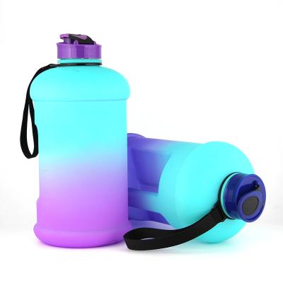 China Sustainable hot sale 2.2L half gallon sports motivational water bottle petg water bottle with sleeve for sale