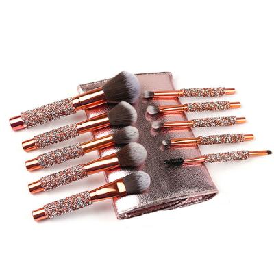 China Angular Blush 10pcs Logo Leather Bag Synthetic Hair Foundation Professional Custom Mascara Shiny Diamond Makeup Brush Set for sale