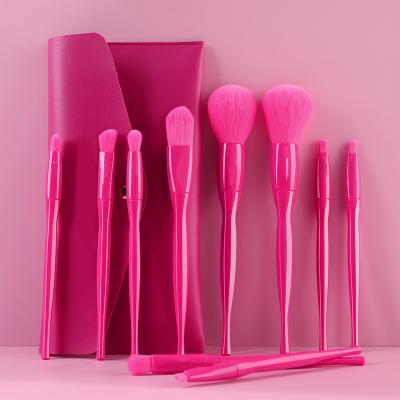 China Angular Blush Leather Bag 10pcs Synthetic Hair Brush Base Colored Eyebrow Makeup Brush for sale