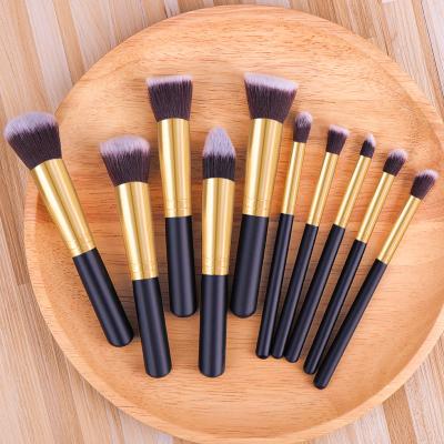 China Angular Blush 10pcs Customized Private Label Wooden Rainbow Synthetic Fiber Powder Foundation Professional Eyebrow Makeup Brush for sale