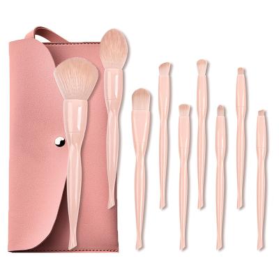 China 9pcs Flat Brush Quick-drying Makeup Set Brush With Bag Soft Blush Loose Eyeshadow Brush Highlight Powder Portable Beauty Tool for sale