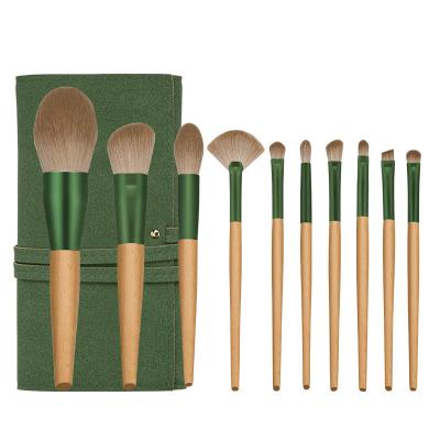 China Fan Brush 10pcs Natural Hair Green Makeup Brushes Cosmetic Tool Profesional Maquillaje Foundation Powder Eyeshadow Eyebrow Brush Set for sale