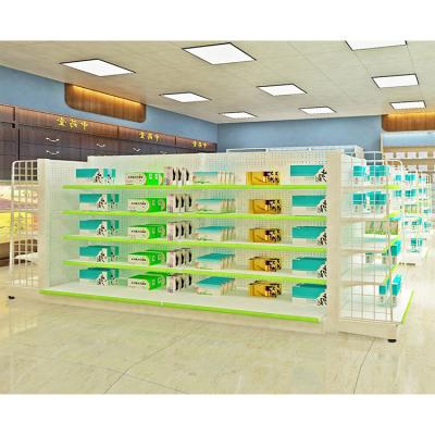 China Single Sided Double Sided Gondola Store Shelves Retail White Supermarket Shelves / Steel Rack for sale