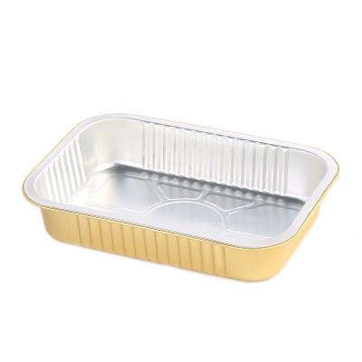 China Eco-friendly colorful 750ml delicatessen fast food rectangle smoothwall aluminum foil packing container with foil lid for sale