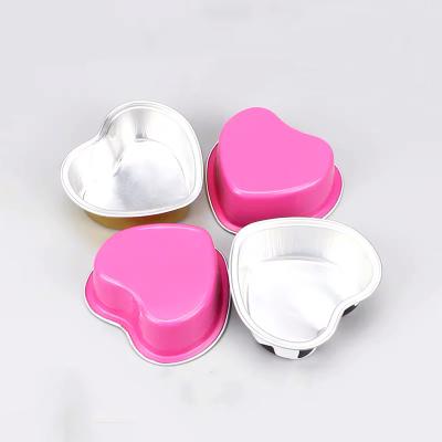 China New 100pcs Mold Colorful Aluminum Foil Heart Shape Food Cake Baking Packaging Containers for sale