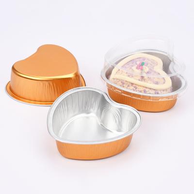 China Cake Pan Colorful Aluminum Foil Baking Disposable Heart Shaped Cups Mold for sale