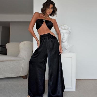 China BUKAI breathable sexy chain wide leg pants set two-piece set 2022 summer new vest pants for sale