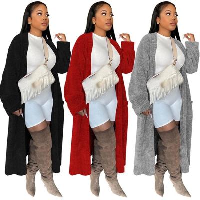 China BUKAI Breathable Solid Ladies Casual Coated Long Oversized Breathable Knit Cardigan Winter Coat For Women for sale