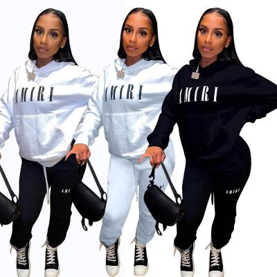 China BUKAI Viable Women's Autumn 2022 Winter Clothes Stylish Letter Print Fleece Hoodie and Sweatshirts Pants Women Two Piece Set for sale