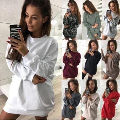 China BUKAI Viable Fashion Solid Color Crewneck Sweatshirt Casual Loose Mid Length Dress For Women for sale