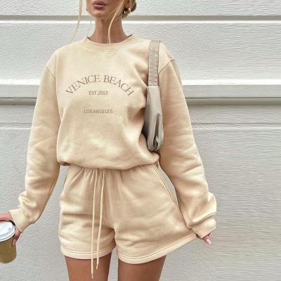 China BUKAI 2022 Viable Women Solid Color Long Sleeve Drawstring Pullover Sweatshirt Women Set Short Casual Hoodie for sale