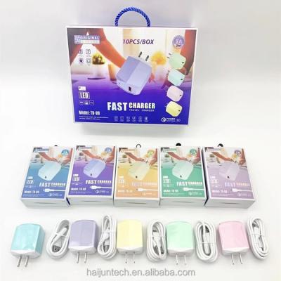 China New Mobile Phone Accessories 5G Macaron Charger With Cable V8 5V1.2A 2.4A QC3.0 10in1 Gift Box Charger Set EU USA USB Standard Charger for sale